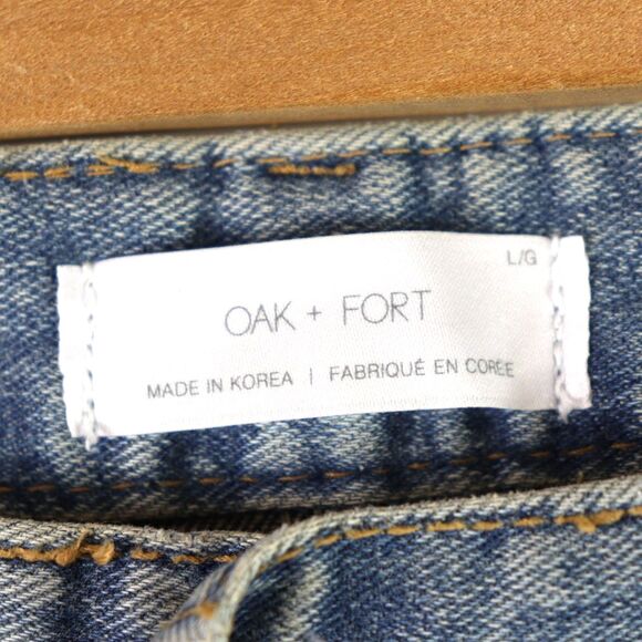 EC  OAK + FORT High rise Boot Cut slit frayed raw hem Jeans size L - Picture 4 of 5